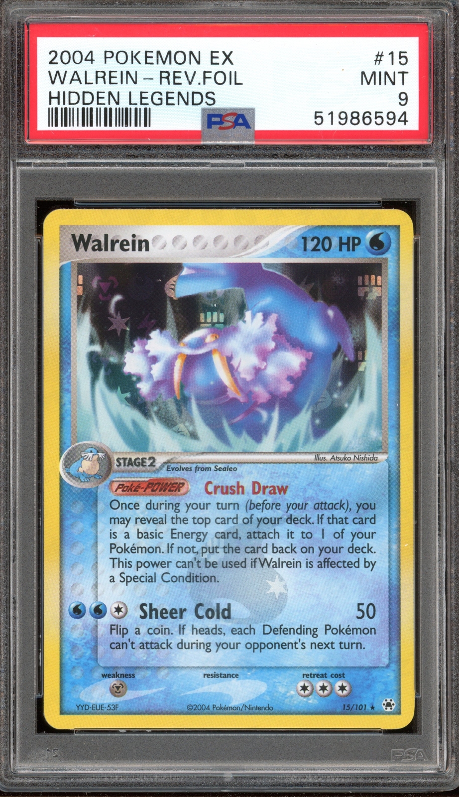 Pokemon Walrein EX Hidden Legends Reverse Holo Rare #15 PSA 9 Mint