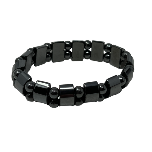 Hematite Bracelet Non Magnetic Stretch Square Round Beads - Picture 3 of 6