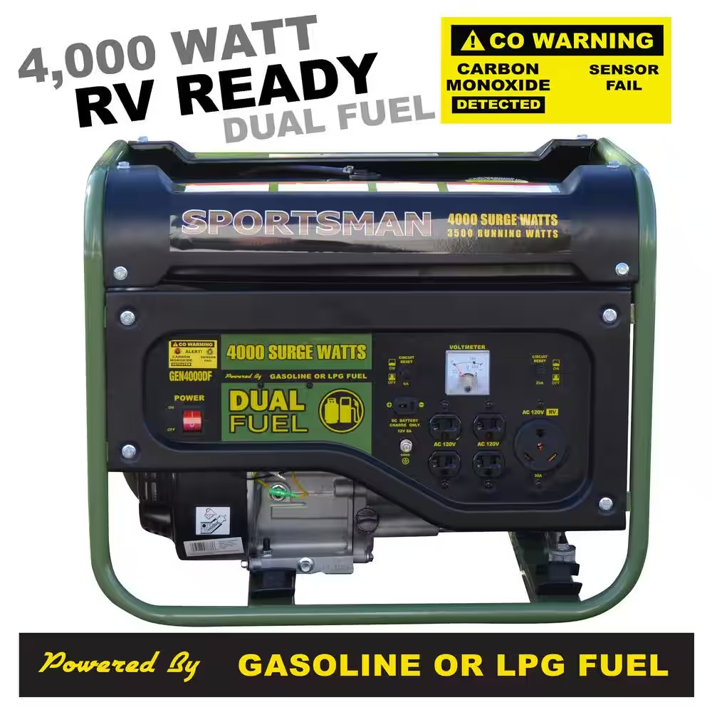 Sportsman 4,000-Watt Portable RV Ready Dual Fuel Gas Generator with CO Sensor