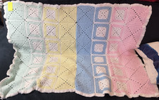 Baby Blanket VTG Handmade Pastel Crochet EUC Crib, Bassinet, Stroller, Car Seat