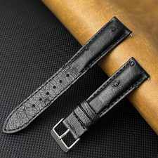 Black Leather Watch Band Men Classic Real Ostrich Watch Strap Quick Release