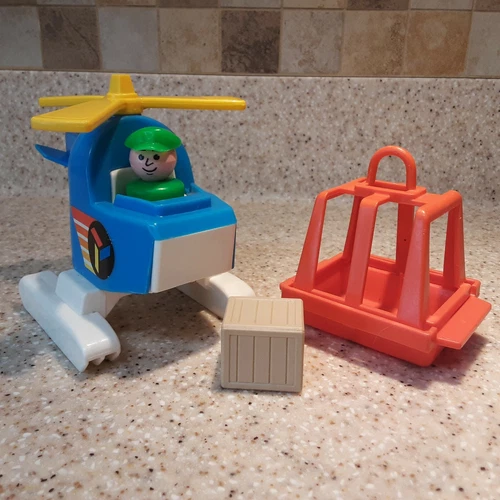 #635 AIRLIFT COPTER & CAGE (COMPLETE) & CRATE VINTAGE FISHER PRICE LITTLE PEOPLE