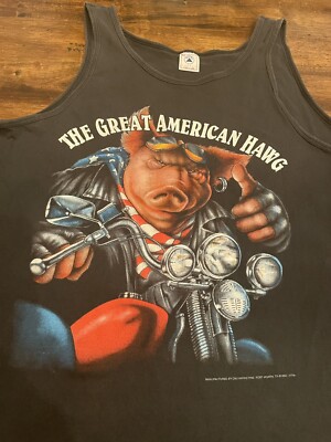 Vtg 90s 3D Emblem XL Harley-Davidson Great American Hawg Tank Top 