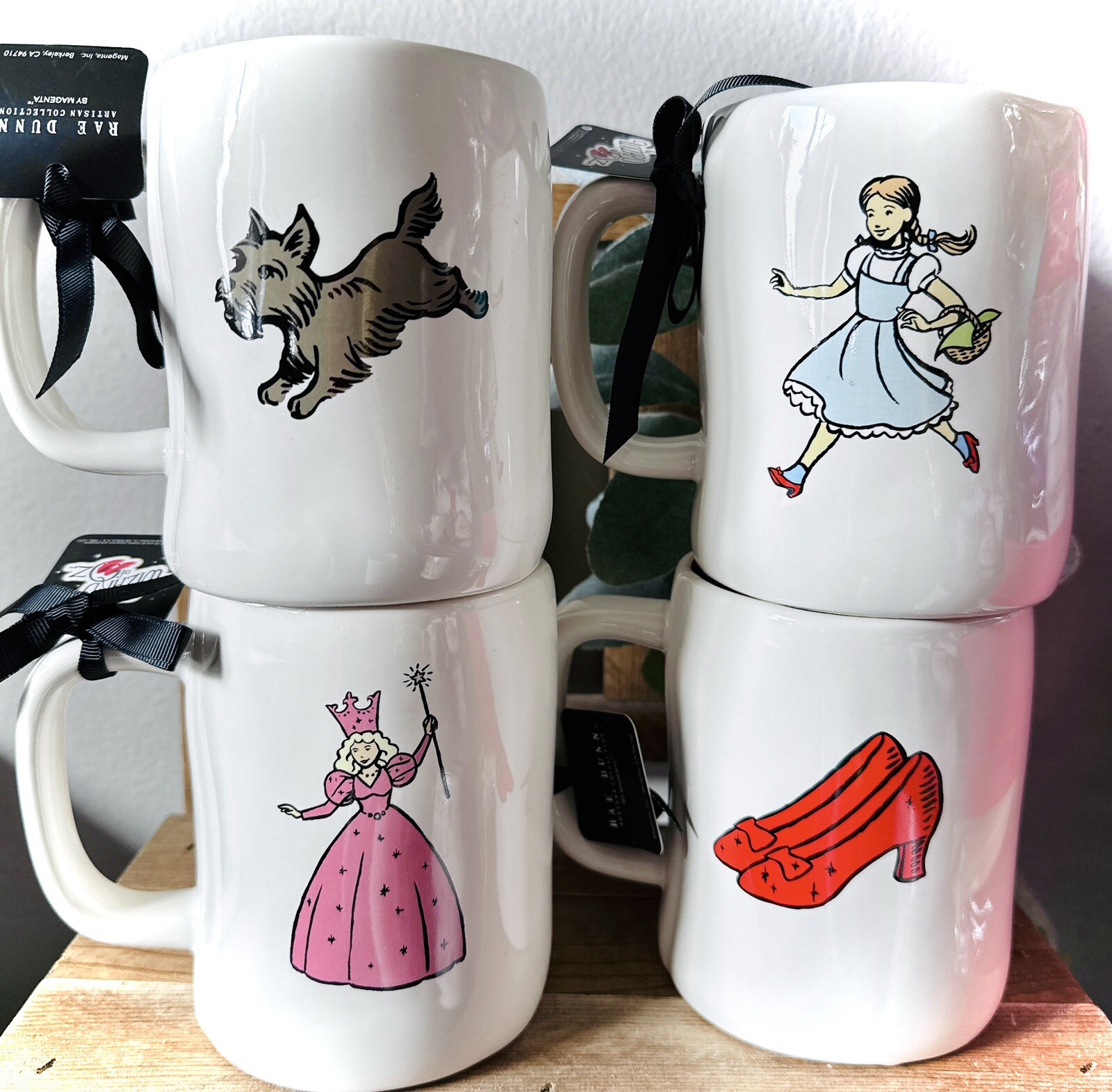 New (4) Rae Dunn Wizard Of Oz Mug SET WICKED Dorothy Toto Glinda Ruby ...