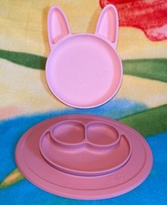 TWO EZPZ Silicone Suction Baby Placemat Dish / Tray, Cloud Island Bunny Plate