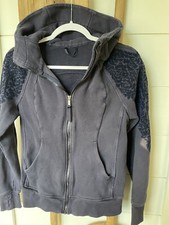 Lululemon Scuba Hoodie Full Zip velvet Floral shoulder Navy Size 6