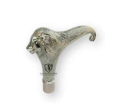 Vintage Style Silver Brass Lion Head Handle For Designer Walking Cane Stick Gift