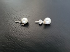 NEW WHITE 14K GOLD 0.02K DIAMONDS  FRESH WATER PEARLS STUD EARRINGS