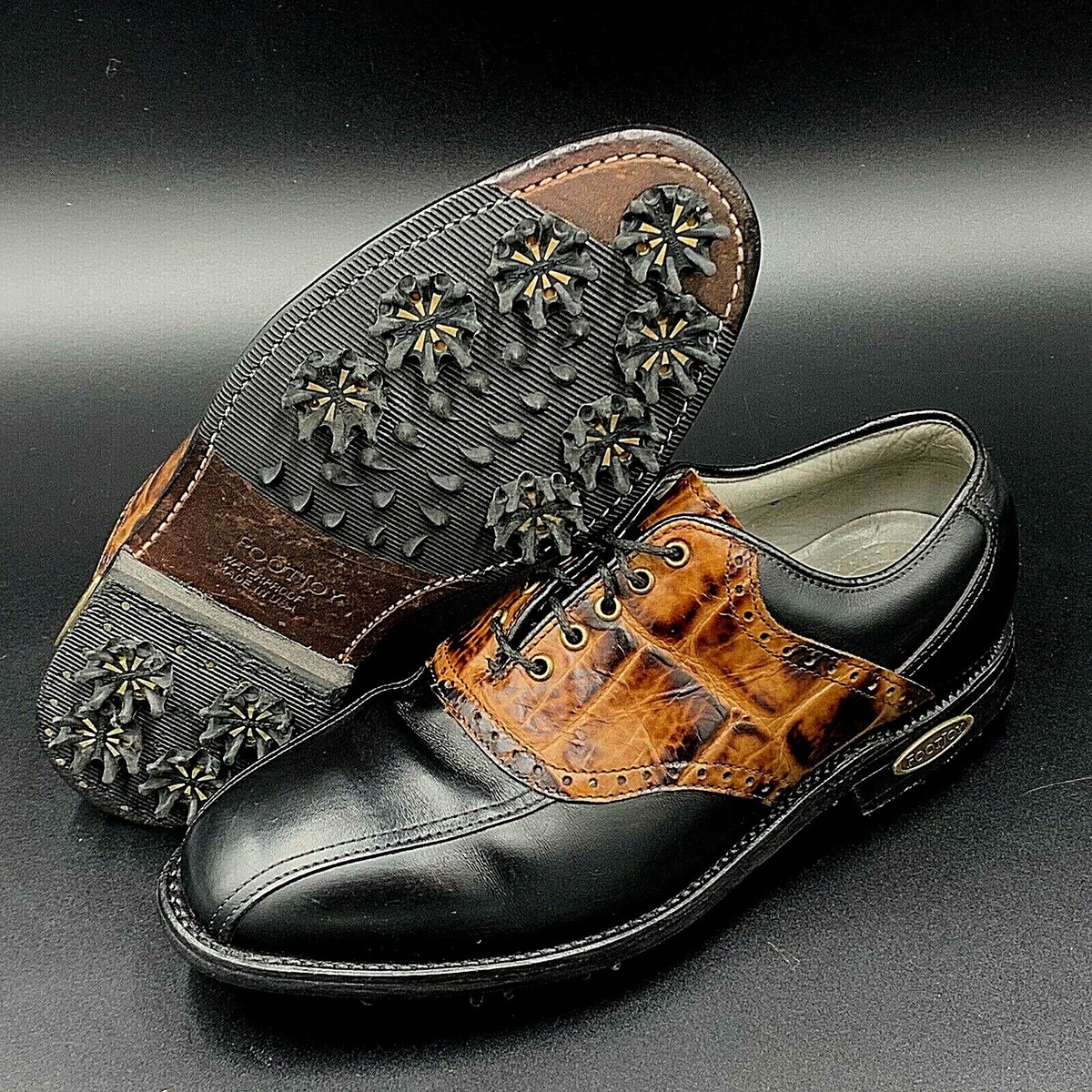 VTG FootJoy Classics Dry Premiere Mens 6D Golf Shoes BLK/BRN  display picture 1