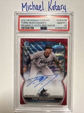 TORIN MONTGOMERY 2023 BOWMAN CHROME AUTO 2/5 RED WAVE PSA 10 Marlins 1st Cpatm