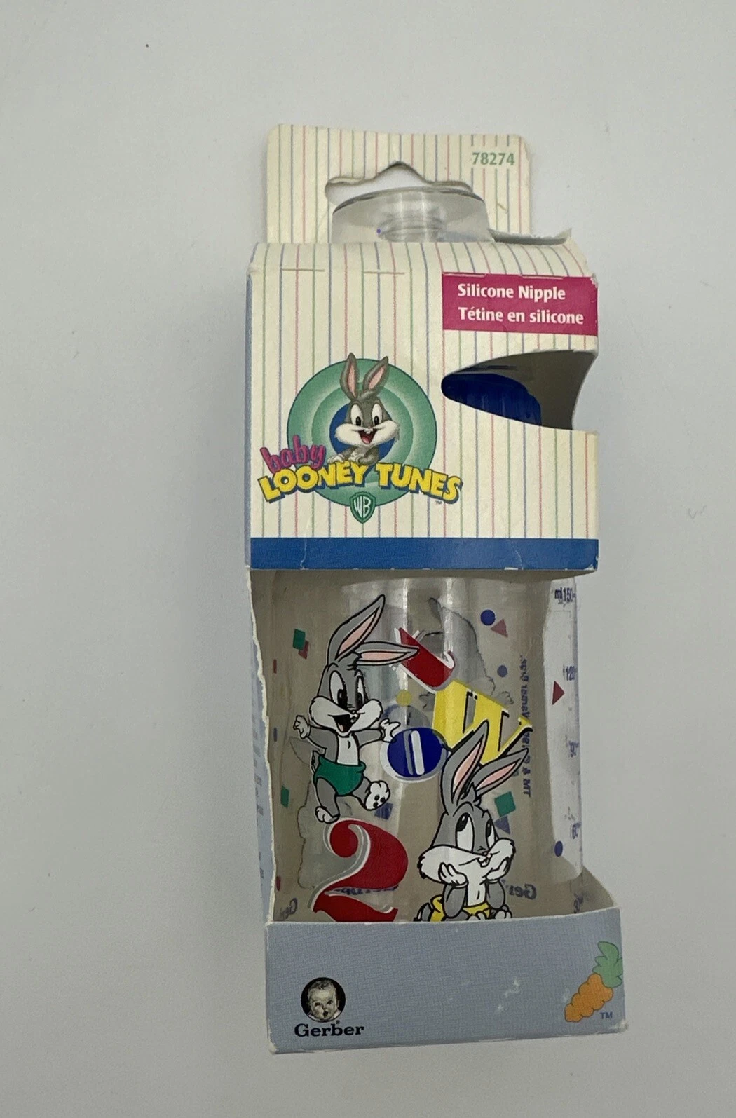 Vintage Looney Tunes Baby 5 Oz Gerber Silicone Nipple Bottle 1998 Bugs Bunny