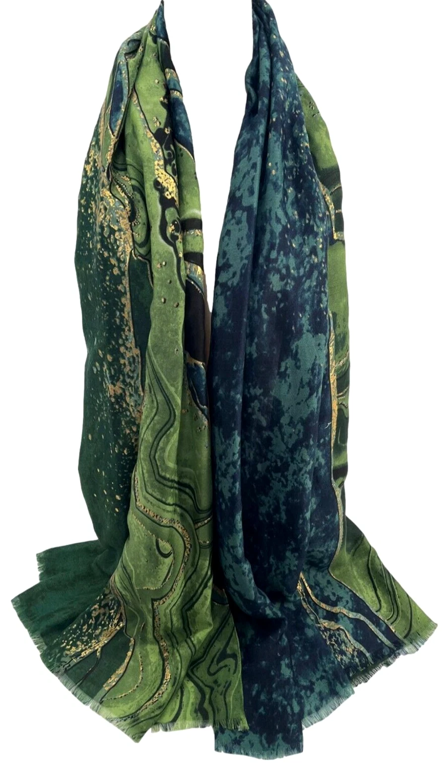 Green Scarf Ladies Sparkly Gold Coloured Lime Abstract Wrap Lightweight Shawl
Opens in a new window
