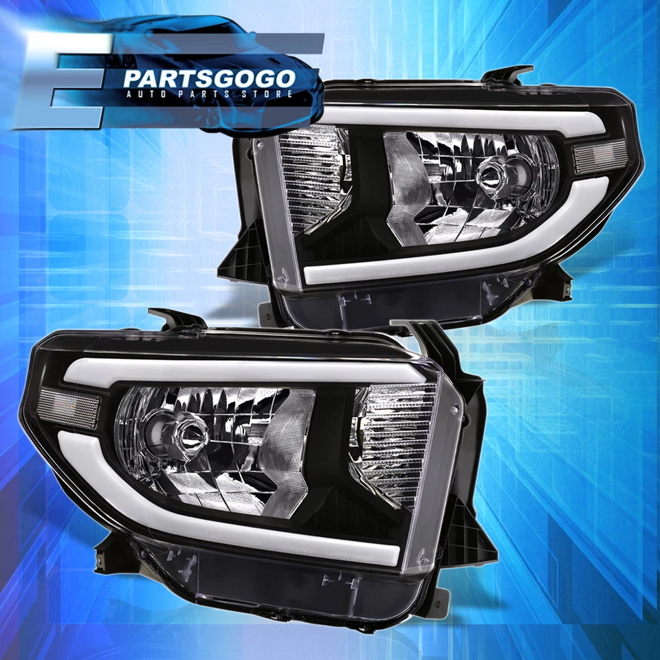 For 14-21 Toyota Tundra Black Housing LED DRL Tube Headlights Lamps Left+Right Foto 4 de 4