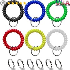 Wrist Keychain Spring Spiral Stretch Coil Key Ring Gym Pool ID Badge Keys 6pcs