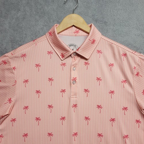 Proud 90 Ninety Golf Poloshirt Herren Large Rosa Palmen Freizeit Kurzarm