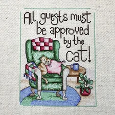 Vintage 90s Needlework Cross Stitch Cat Quote Completed Unframed