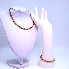 Necklace Bracelet Set Peridot and Carnelian Chip Natural Gemstone Green Orange