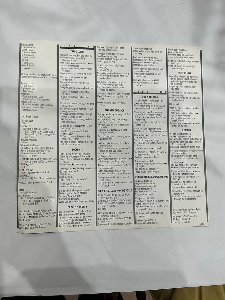 JUDAS PRIEST TURBO LP HEAVY METAL ROCK CBS 26641 VINYL 1986 PLAY TESTED - Image 4 of 4