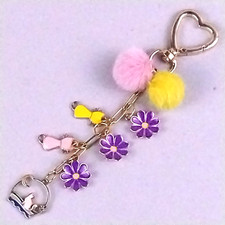 Purse Charm, Bag Charm, Bag Clip Purple Pink Flower Cat Heart Clip Handmade