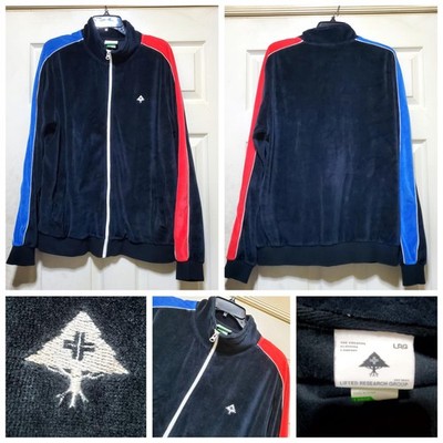 LRG Lifted Research Jacket Men Large Navy Red Stripe Velour Zip Track Bomber Y2K