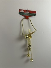 Christmas Holiday Themed Doorknob Door Hanger with Jingle Bells Gold 