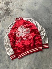 Vintage White Dragon Embroidery Used Size M Red Japanese Souvenir Sukajan Jacket