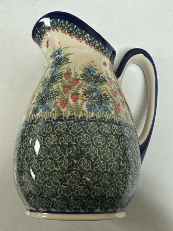 Unikat Lidia’s Polish Pottery Large Pitcher Strawberries And Ladybugs 1 Liter