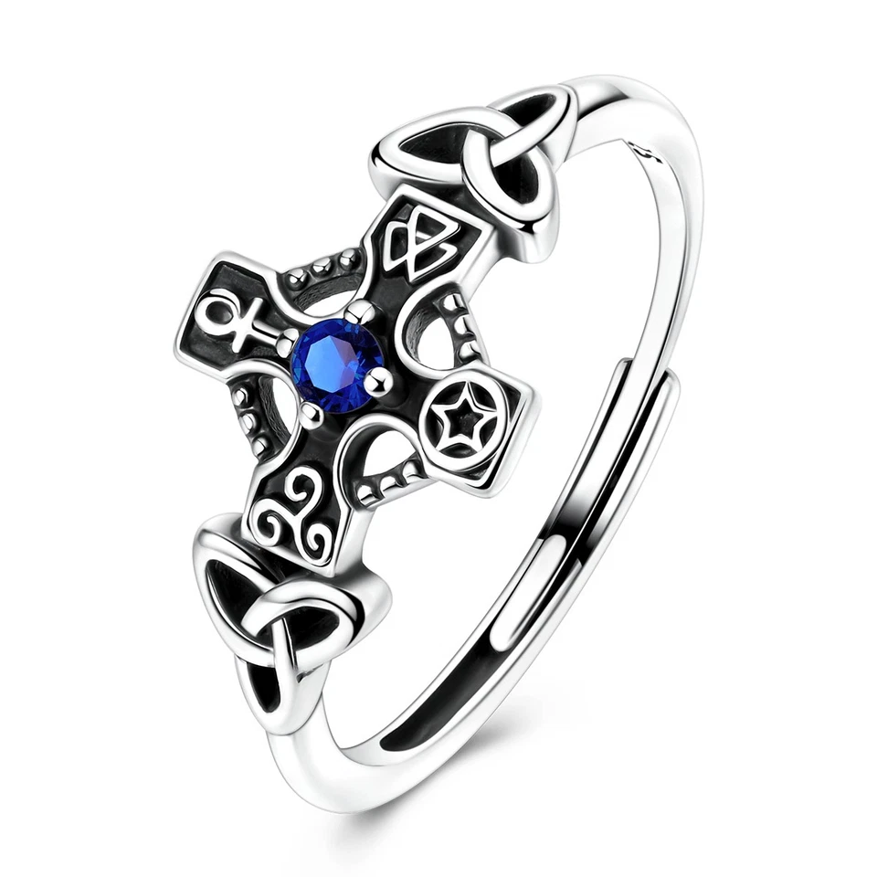 MULA Europäischer 925 Sterling Silber Fingerring Retro Knoten Kreuz für Damen Schmuck