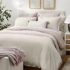 Threshold Studio McGee Raw Edge Hemstitch Cotton Slub Duvet Set Full Queen Beige