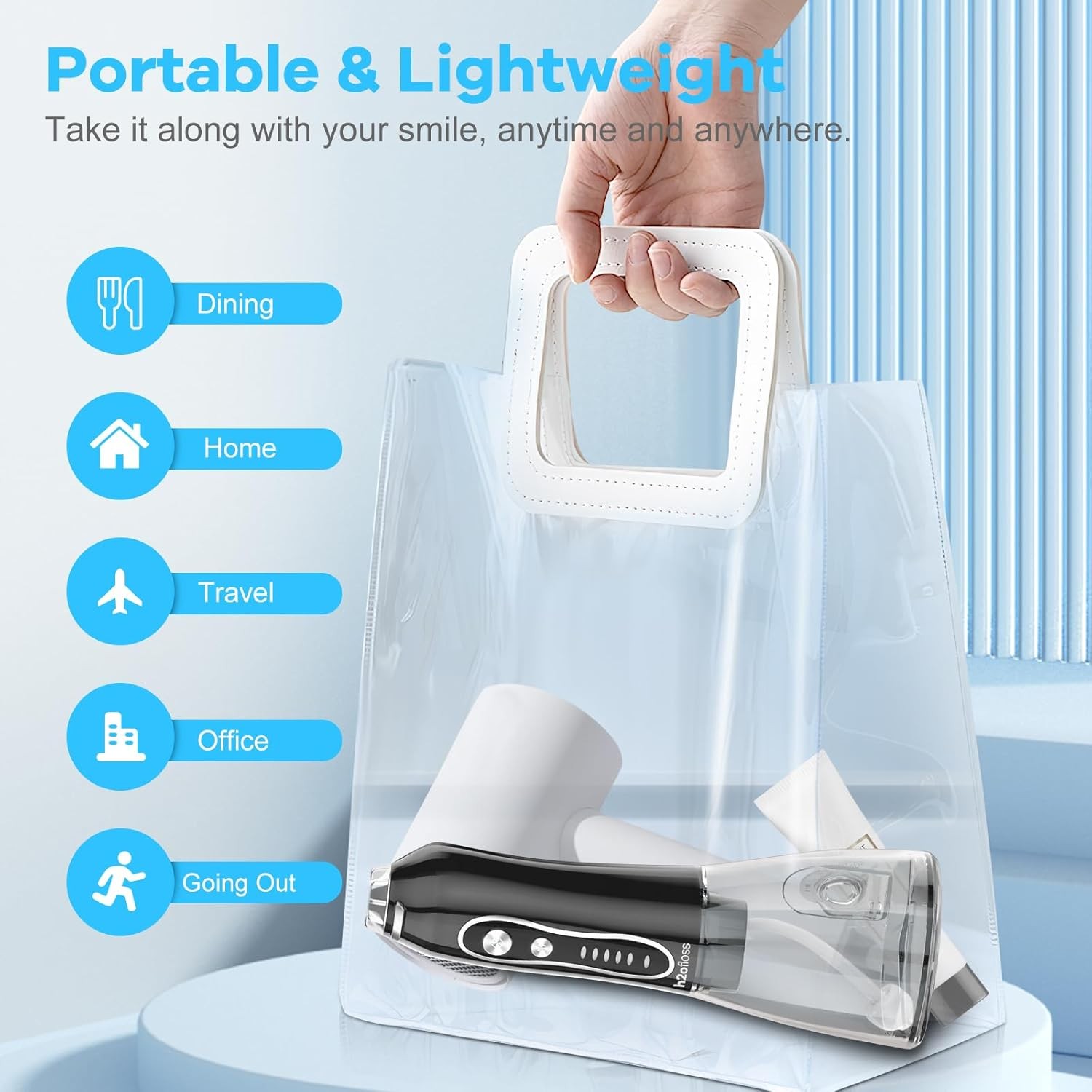 Portable Oral Irrigator with 5 Modes, Rechargeable IPX7 Waterproof, 300ml Tank