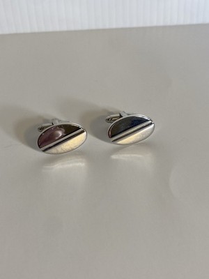Vintage Dante Cufflinks Minimalist Silver Tone Oval Cufflinks Classic Formal 
