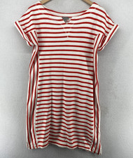 T by TALBOTS Dress M Metallic Striped Shift French Terry Notch V-Neck Red White