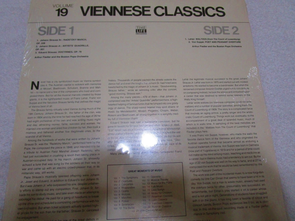 Viennese Classics: Great Moments of Music vol. 19 LP by Arthur Fiedler (1980) - Image 4 of 4