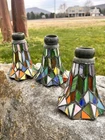 Set 3 Leaded Glass Lampshades Tulip Fluted Lily Pond Tiffany Style Vintage