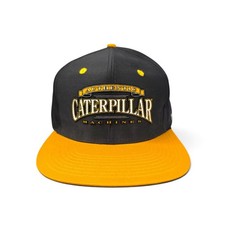 Vintage Caterpillar Machines Snapback Hat Black Yellow CAT Tonkin Cap OSFA