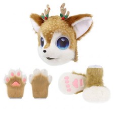 Deer Fursuit Head with Footwear Fuzzy Fursuit Head Wearable for Cosplayers