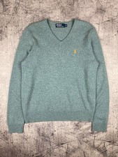 Polo Ralph Lauren Mens Sz M 100 Lambswool V-Neck Knit Jumper Sweater Mint Green