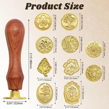 Wax Seal Stamp Set, 10 Pcs Wax Envelope Seal Stamp Kit with a Wooden Handle f...