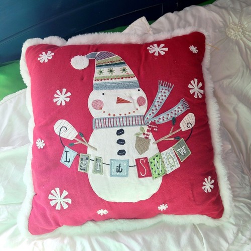 PIER 1 Christmas Pillow Embroidered Applique Let It Snow Blinking Lights READ - Picture 2 of 5