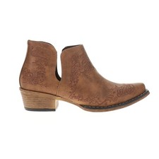Roper Ava Scroll Embroidered Snip Toe Cowboy Booties Womens Brown Casual Boots 0