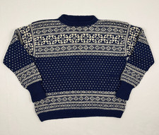 VTG Nordic Fair Isle Wool Sweater Womens M / L Blue Ivory Knit Crew Pullover 90s