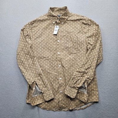 Express Men Size Small Beige Black Geometric Long Sleeve Button Down Shirt NWT