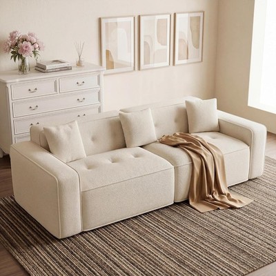 100'' Cloud Boneless Couch for Living Room 3 Seater Comfy Sofa with 2 Pillows