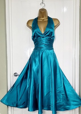 green emerald velvet dress Jolie Moi Fold Over Fit and Flare Midi Dress, Dusky Blue – Jolie Moi Retail main image 0