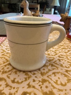1923 BUFFALO CHINA DOUBLE GREEN BANDED MUG UNUSED