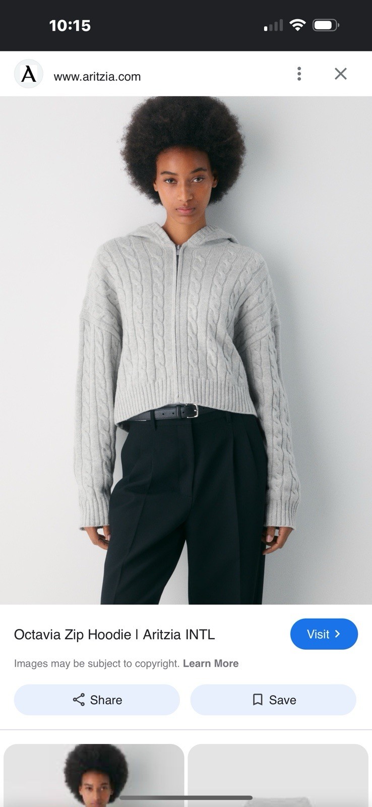 Aritzia Sunday Best Gray Octavia Wool Blend Cable Knit Zip Up Sweater Medium