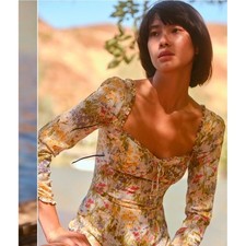 Reformation Remi Multicolor Floral Long Sleeve Sweetheart Mini Dress Size 0