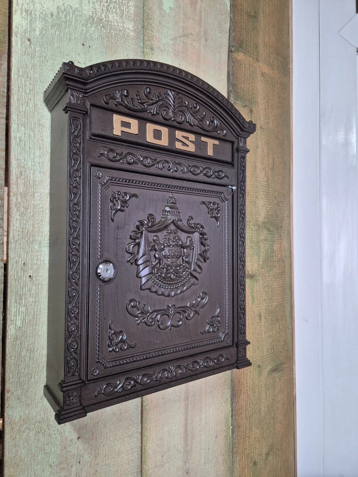 Briefkasten Wandbriefkasten braun rustikal Antik Stil Alu 45cm Postkasten - Bild 3 von 4