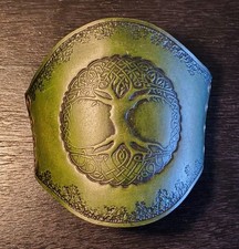 Medieval Celtic Leather Armor Bracer Tribal Tree of Life Design Green Cuff LARP