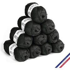 10 pelotes de laine - Noir - 100% coton bio - 3mm - Tricot et crochet - Bergère